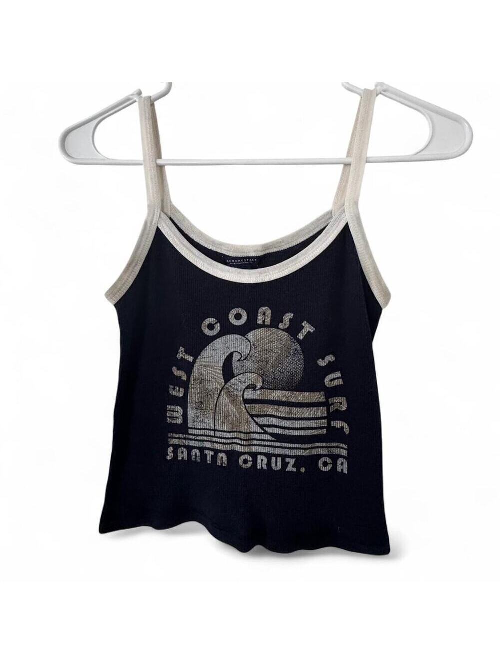 Aeropostale Ribbed Navy Blue Graphic Beachy Surfer Baby Tee Size XS